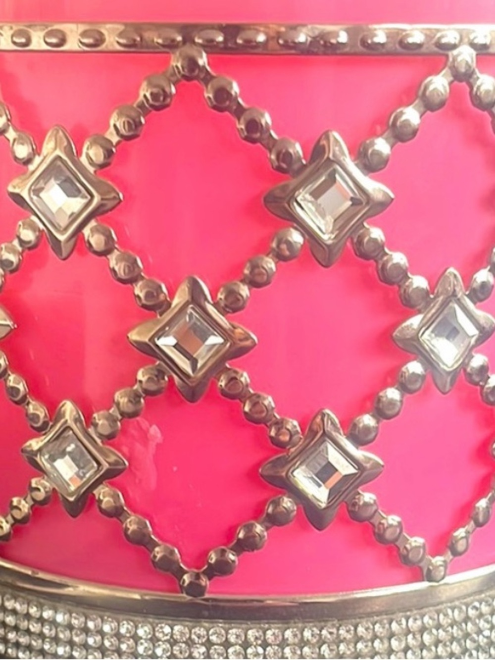 Bath Body Works Pink Rhinestone Lattice Metal 3 Wick Candle Holder Sleeve Glam - Picture 9 of 9